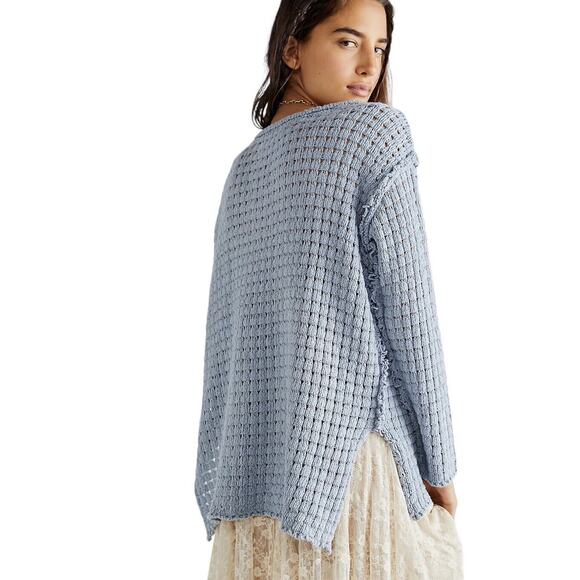 Free People Beach Size S Sweater Margot Open Chunky Knit LS Current Raw Seams - Picture 4 of 8